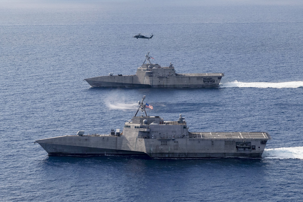 USS Gabrielle Giffords (LCS 10) and USS Montgomery (LCS 8) operate in the South China Sea,

